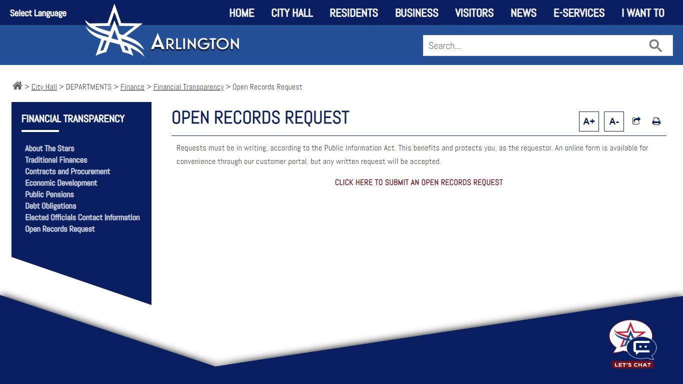 Open Records Request - City of Arlington